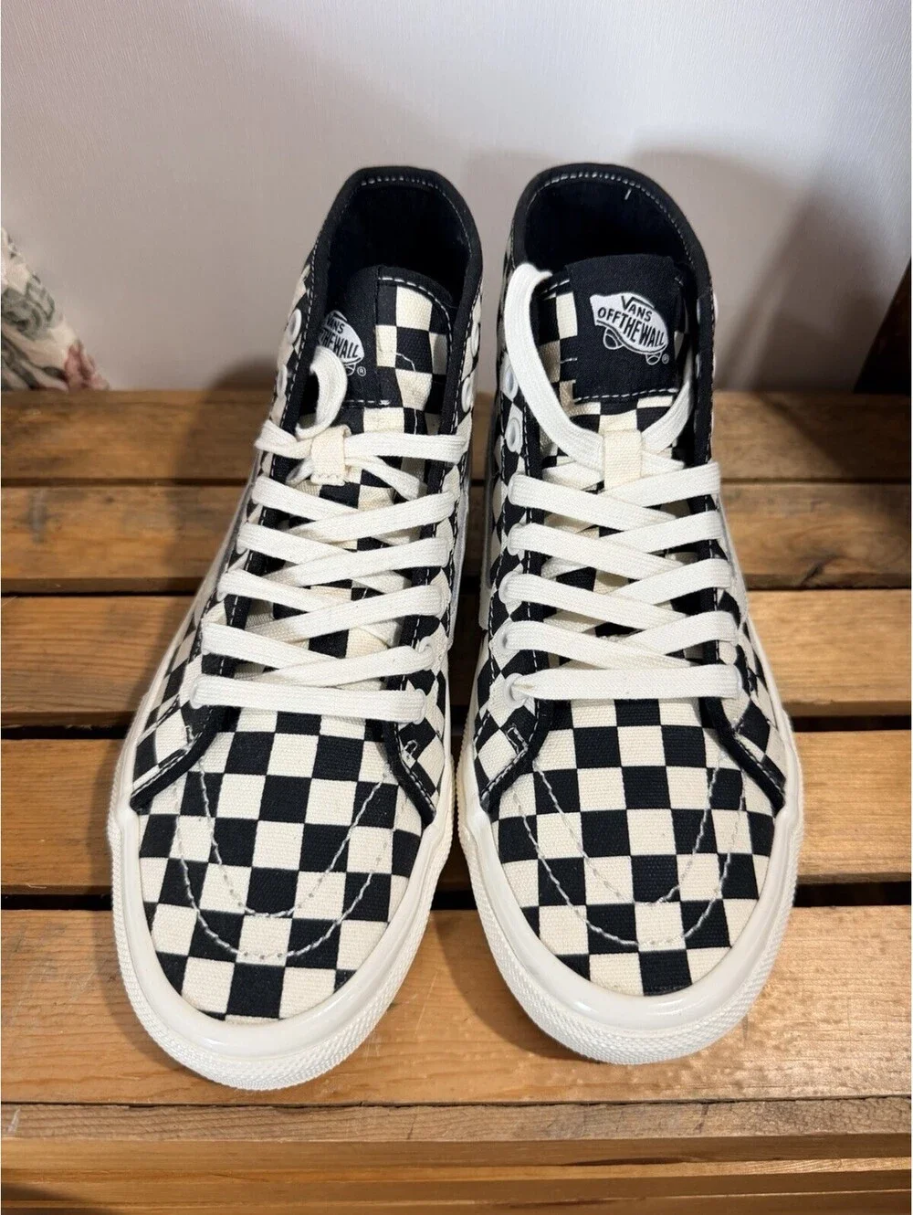 VANS Sk8-Hi High Top Sneakers Black/White Checkerboard Lace Up Canvas